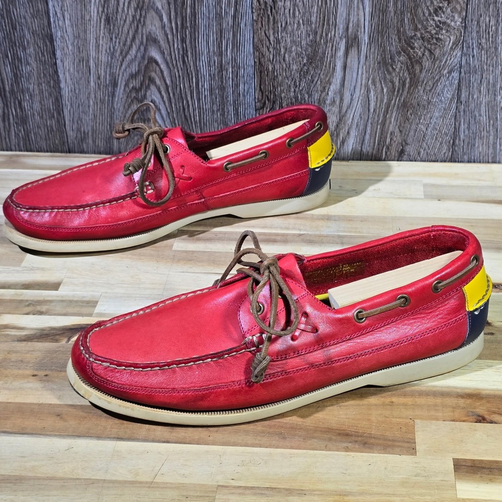 Polo Ralph Lauren Red Leather Boat Shoes Mens Size 12 D‎ Nautical Preppy Casual
